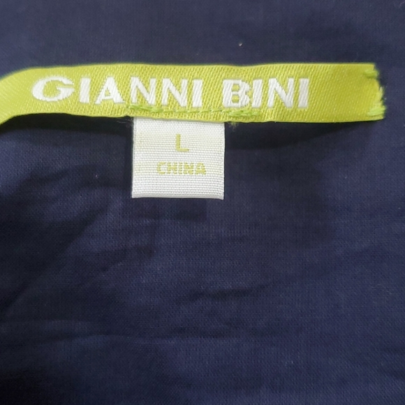 GIANNI BINI NAVY GROMMET FLOUNCE HEMLINE LINEN BLEND DRESS SIZE LARGE - Picture 8 of 10